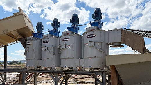 Attrition mills or cells in an aggregates application.