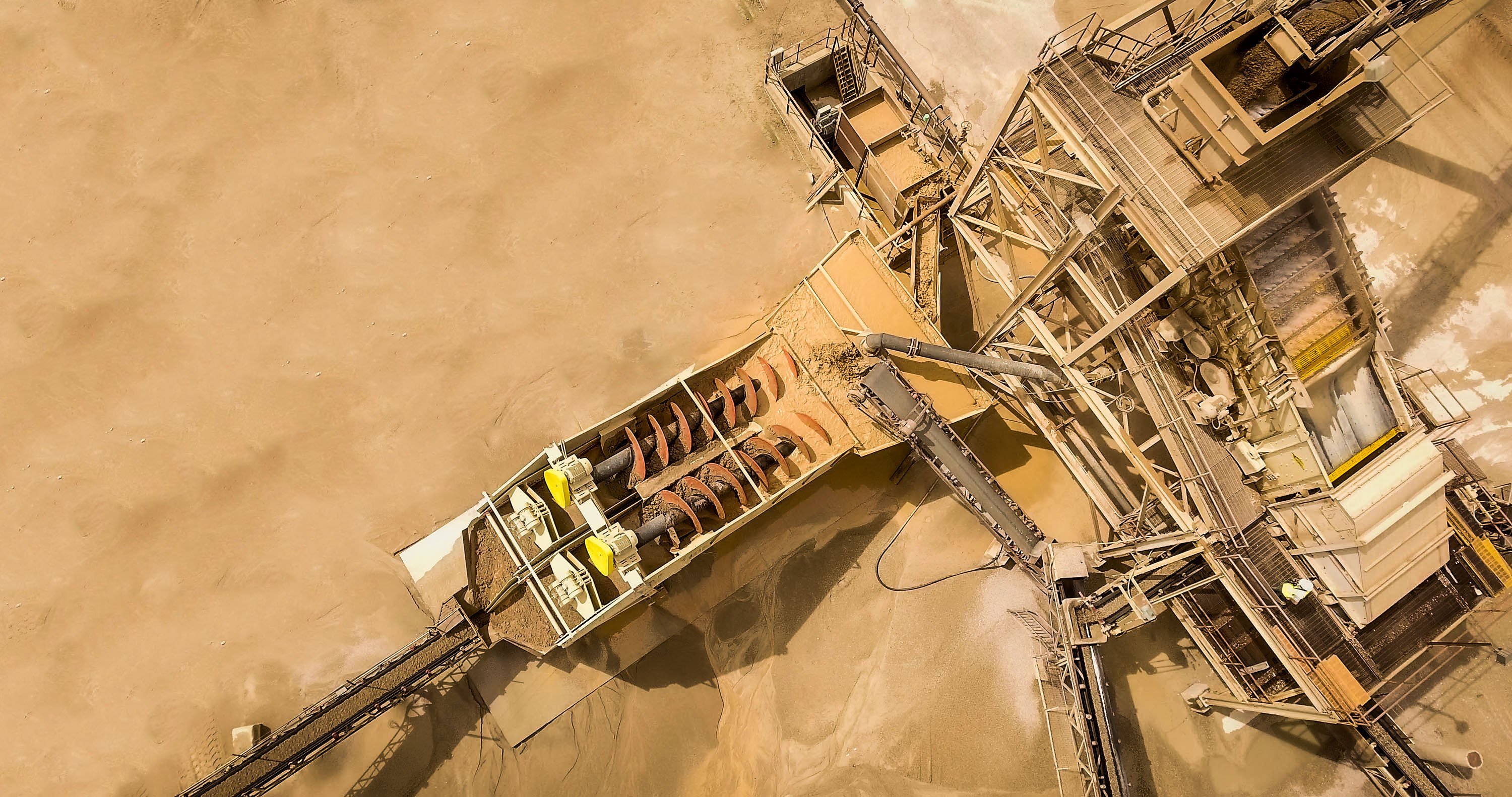 Overhead view of a wash plant in an aggregates quarry.