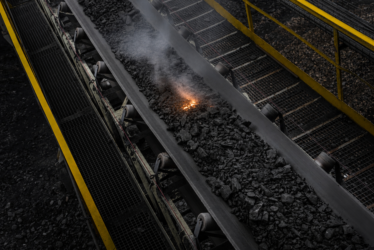 Conveyor with Hot Material and Smoke