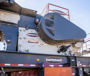 Liberty Jaw Crusher installed in application showing belt guard and side of crusher