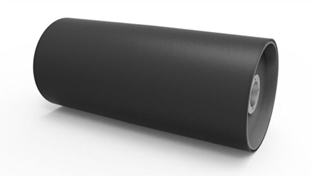 3D rendering of the Superior® Drum Pulley for conveyor systems, shown with a smooth cylindrical surface and centered mounting hub, used for drive and snub pulley positions.