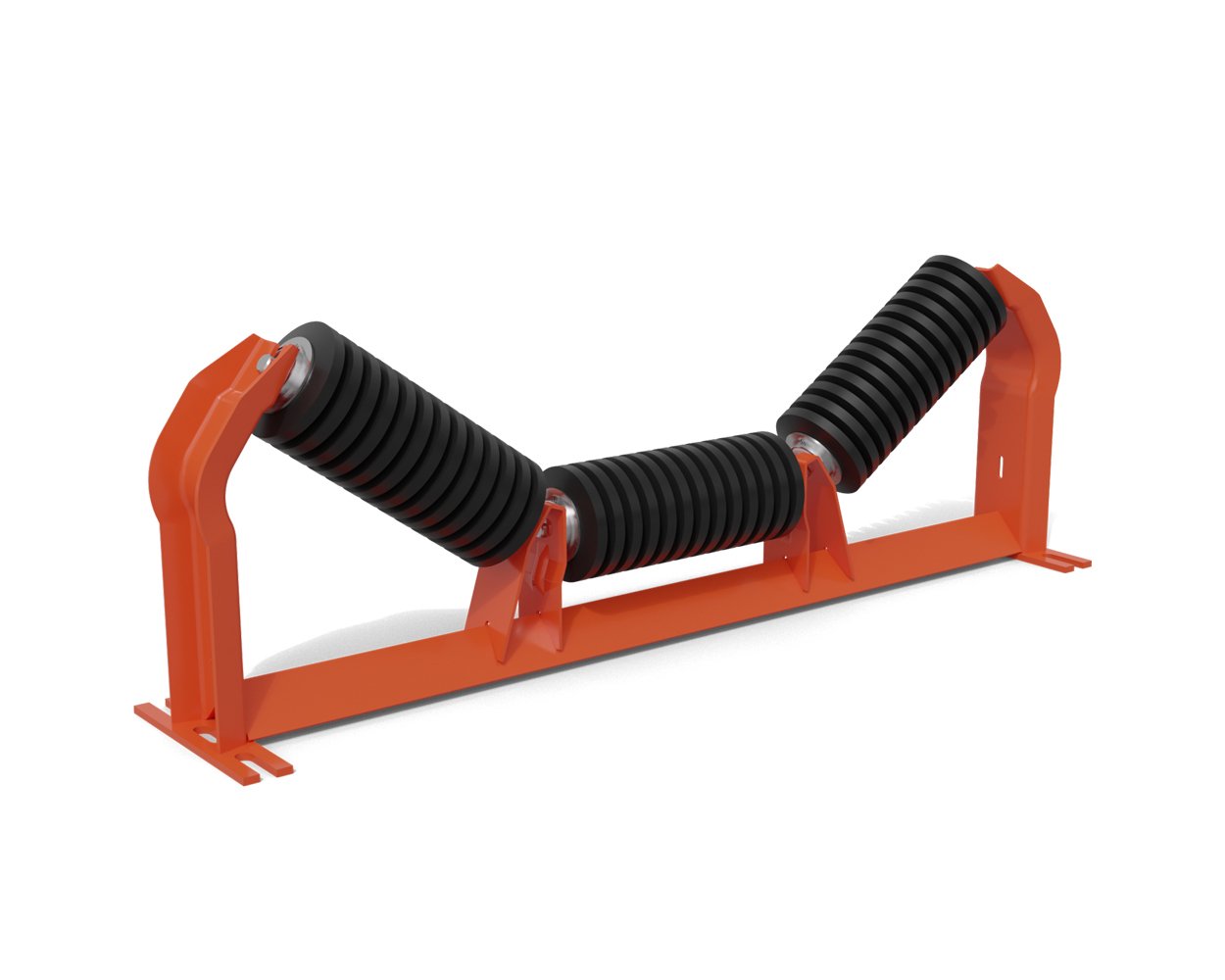 Rubber ring impact idler roll designed to cushion a conveyor belt at the load zone