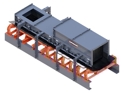 Modular conveyor skirting system sealing the load zone to contain dust and material spillage at a transfer point