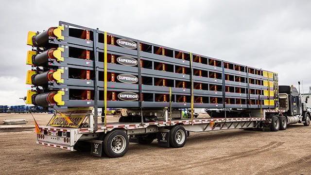 Superior® Stackable Conveyors packaged on a transport trailer.