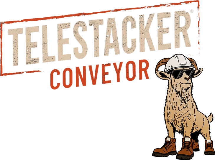 TeleStacker Conveyor logotype with the G.O.A.T. mascot
