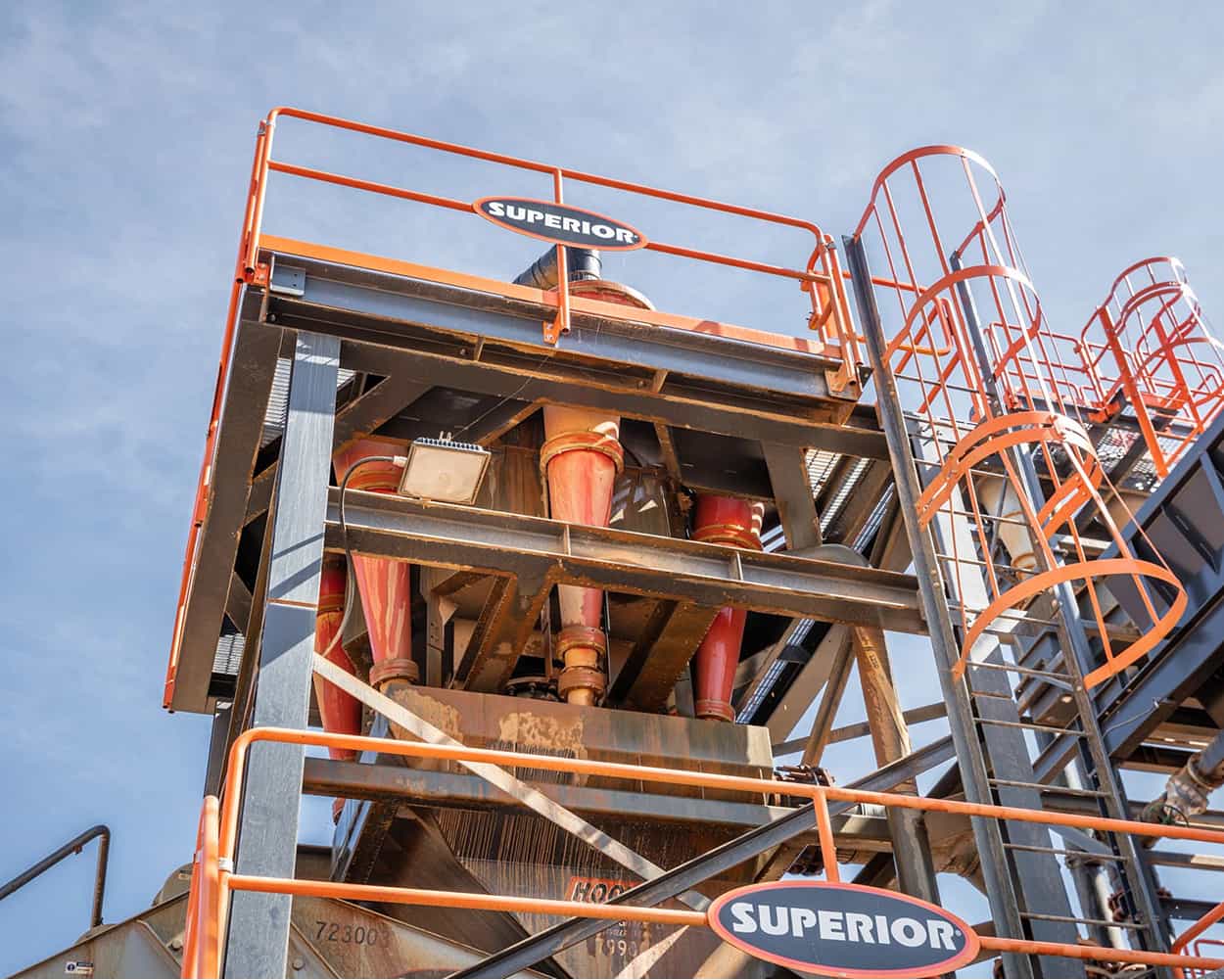 Bank of Helix cyclones mounted on a structural platform at Hoover in Old Hickory, Tennessee