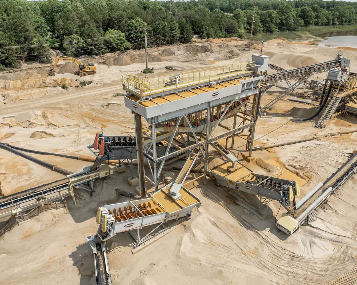 Drone footage view of Mojave materials wash plant layout