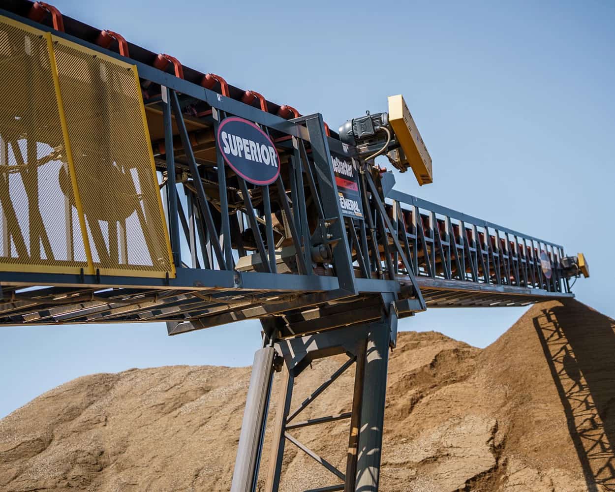TeleStacker Conveyor in operation as it stockpiles sand