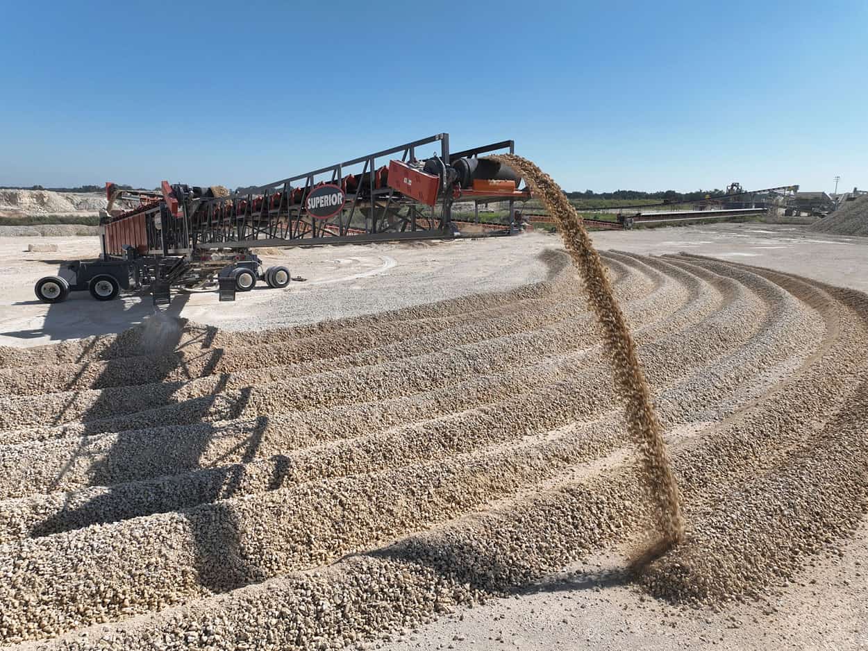 TeleStacker Conveyor making windrows on stockpile