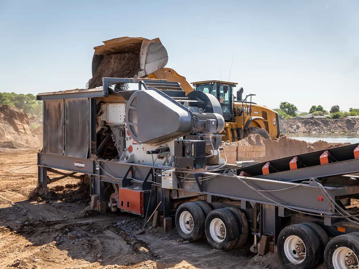20x55 Liberty Jaw Crusher processing material at Diamondback Sand and Rock site in Tolleson, Arizona
