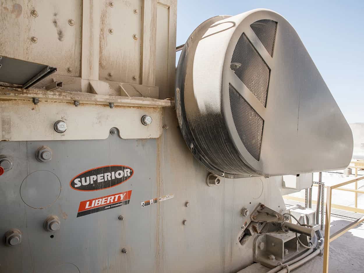46x55 Liberty Jaw Crusher operating at a hard rock site in Arizona under high heat and dusty conditions