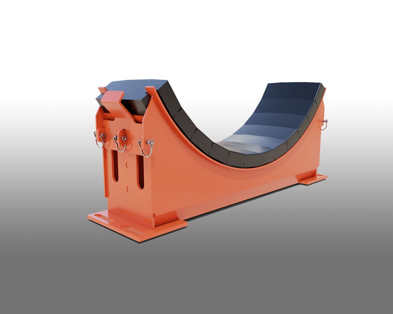 3D render of Superior® Impact Cradle with modular rubber bed for belt support