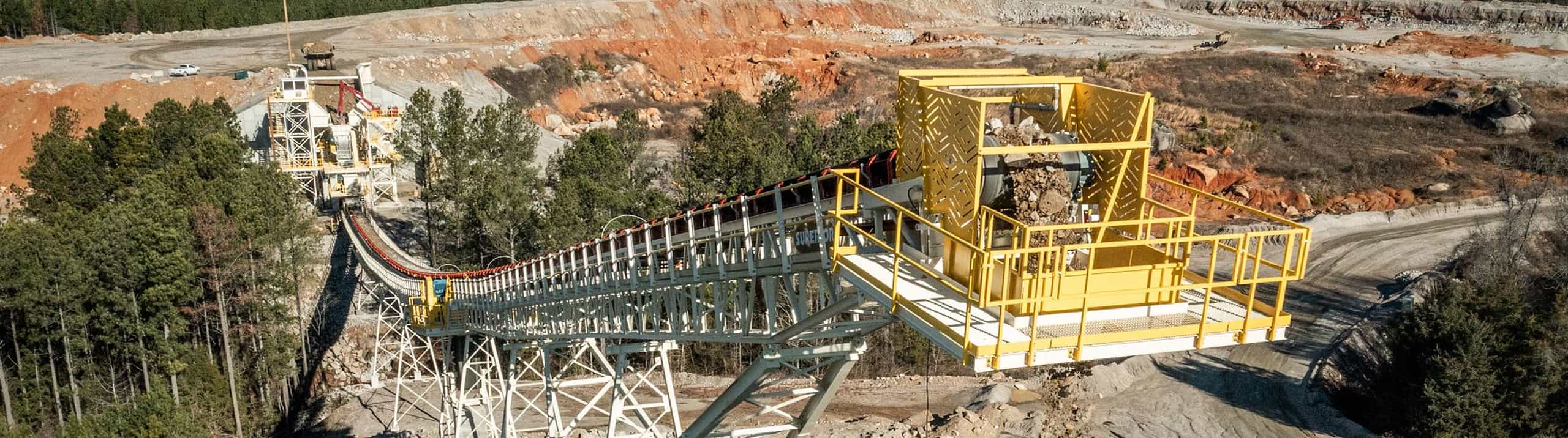 Stationary stacker in operation at quarry in South Carolina.