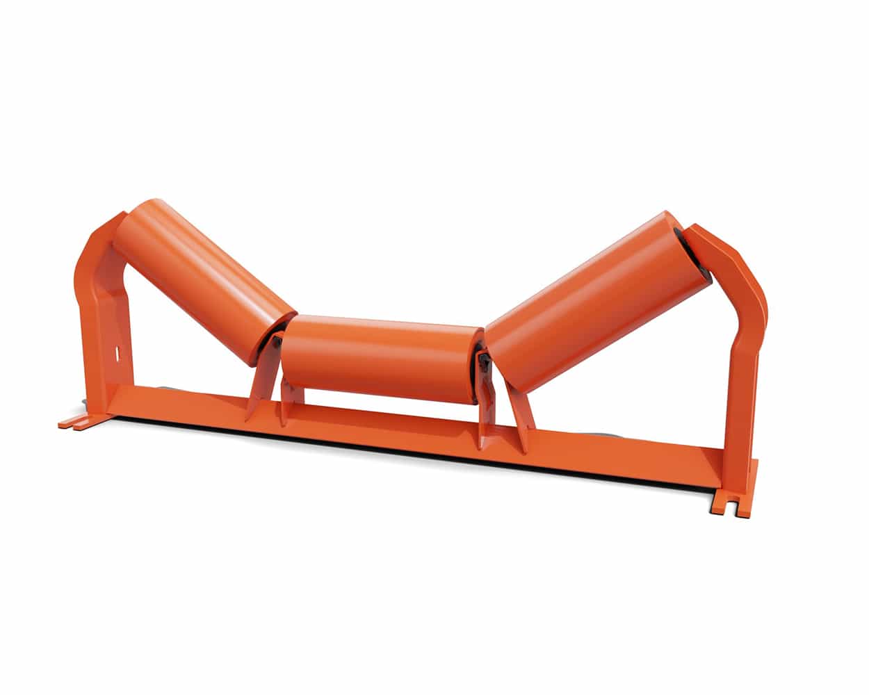 3D render of Superior® Idler in orange factory finish for conveyor systems