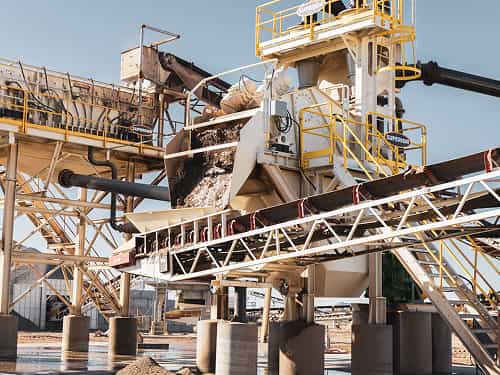 Spirit® Sand Plant modular system dewatering sand with Helix® cyclone, dewatering screen, sump, and pump