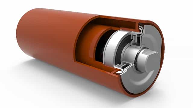 Superior® Mining Idler cutaway showing internal components designed for heavy-duty conveyor applications.