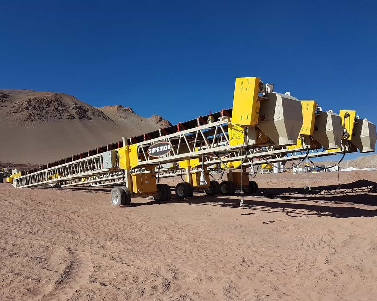 Transfer Conveyors three aligned in row prepared for heap leach conveying installation