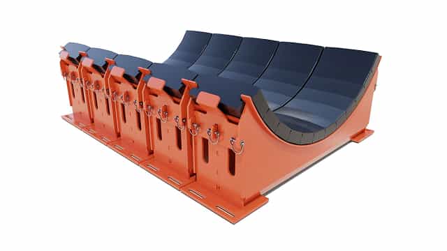 3D rendering of Superior's Impact Cradle for belt protection in the load zone.