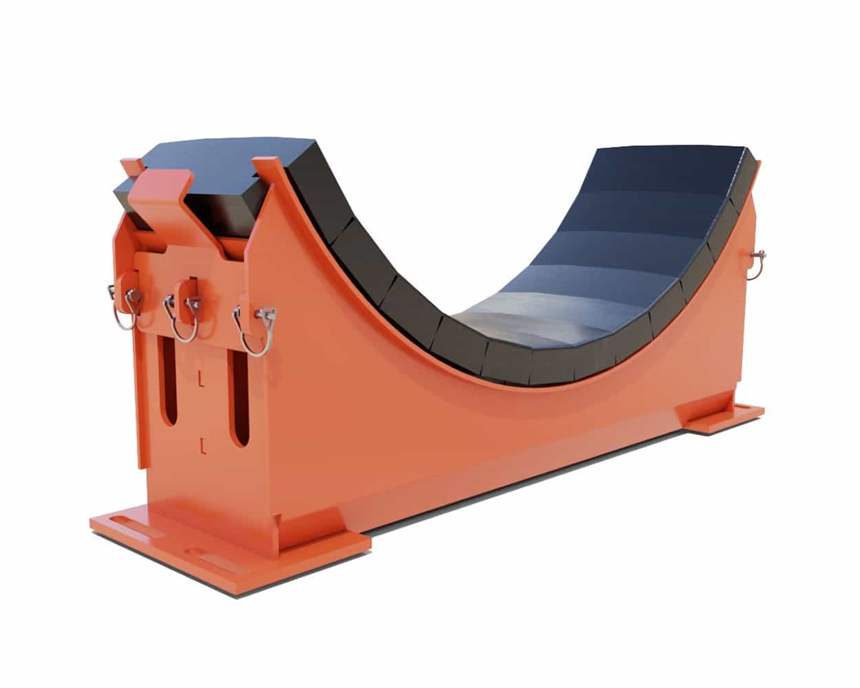 Impact Cradle render with modular rubber bed assembly for belt protection