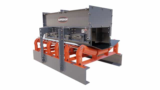 3D rendering of Superior's Skirting System, which locks in dust at the load or transfer zone.