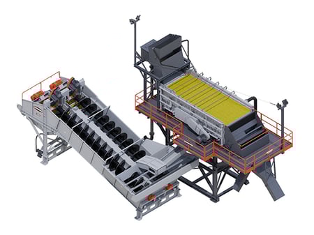 A plug-and-play wet screening platform for new or expanding operations, easily reconfigured for different screen and/or screw sizes as production needs change