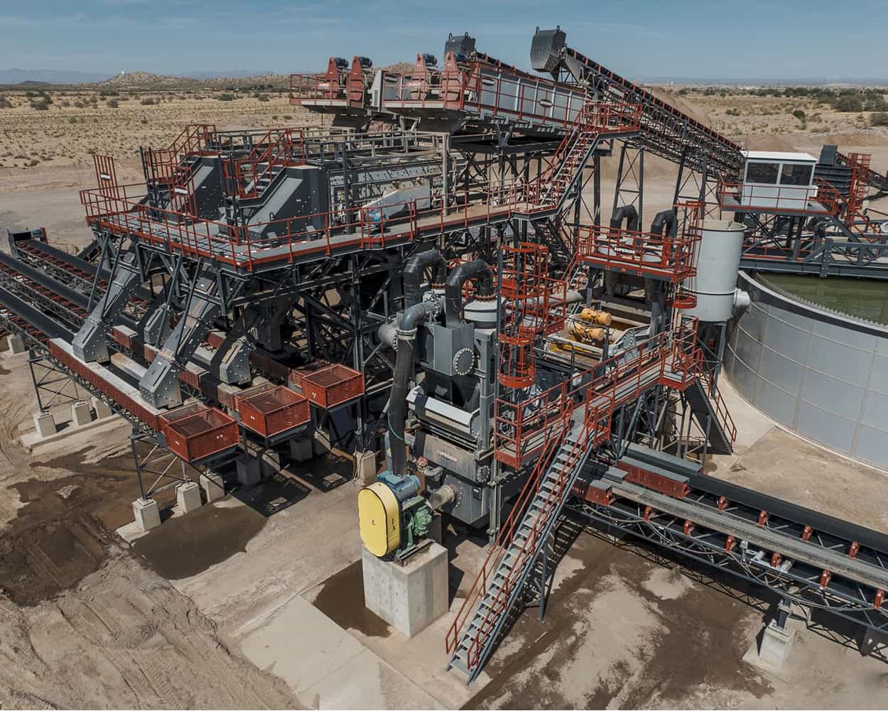A full-scale aggregate processing plant built by Superior Industries, featuring integrated crushing, screening, washing, and conveying systems
