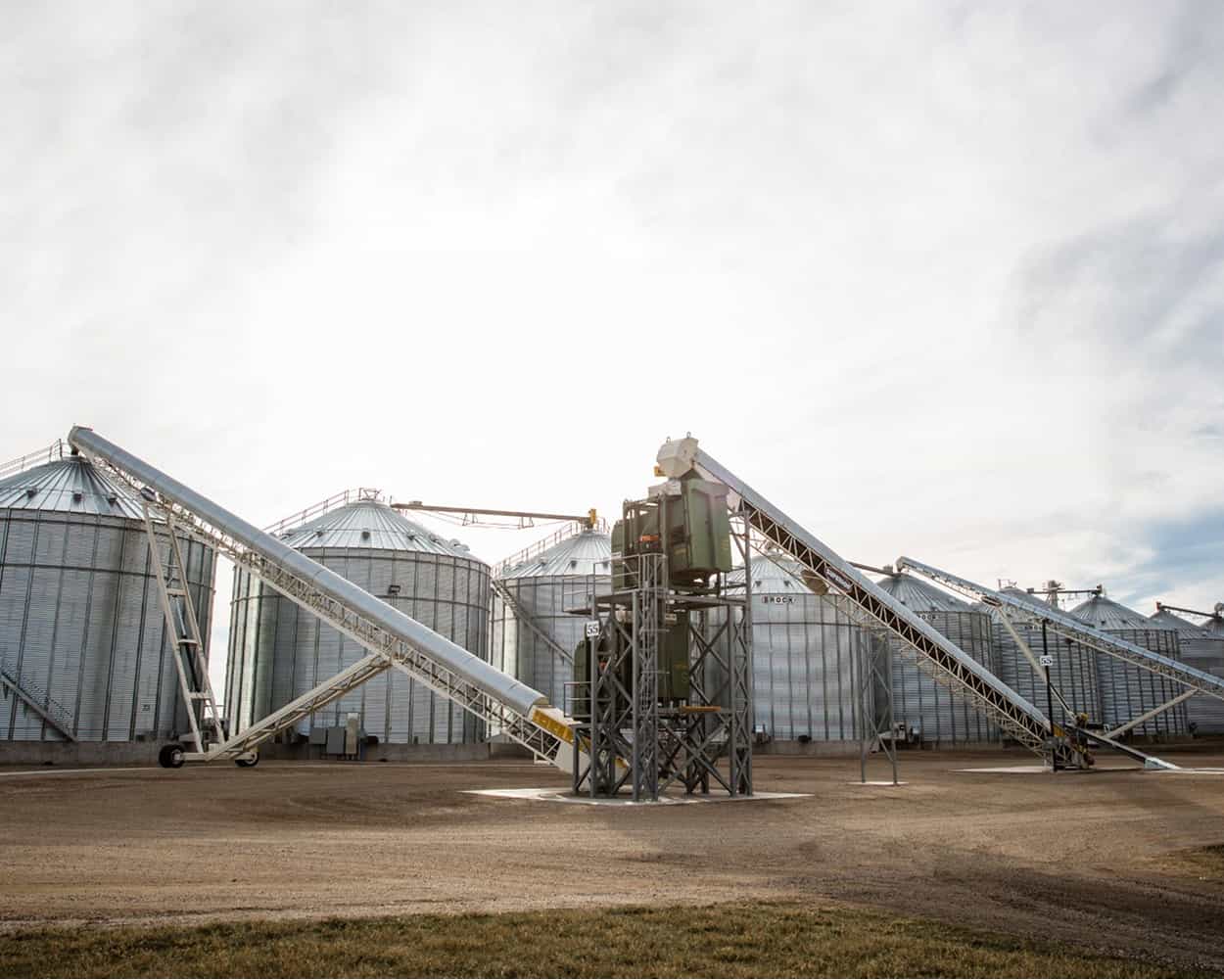 Superior conveyors moving grain at Bonanza Bean agricultural facility in Morris, Minnesota