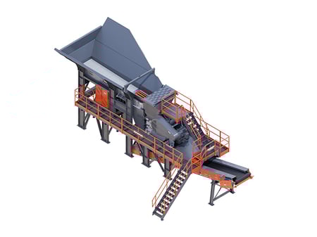 A primary jaw with integrated grizzly and reconfigurable stairs/walkways, built for producers who don’t want the delays of custom engineering