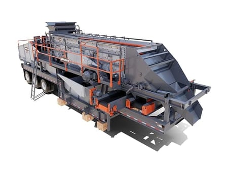 3D render of a portable Aggredry wash-screen plant that rinses, dewaters, and produces dry, saleable sand