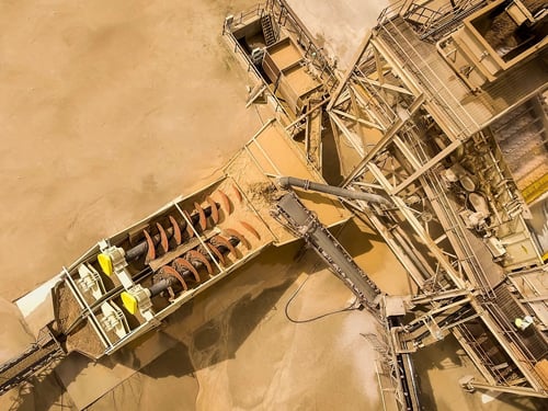 Overhead view of a wash plant in an aggregates quarry.