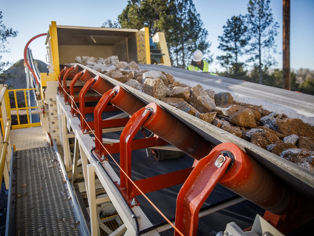 Buckhorn Quarry Summit Materials conveyor loaded with aggregate