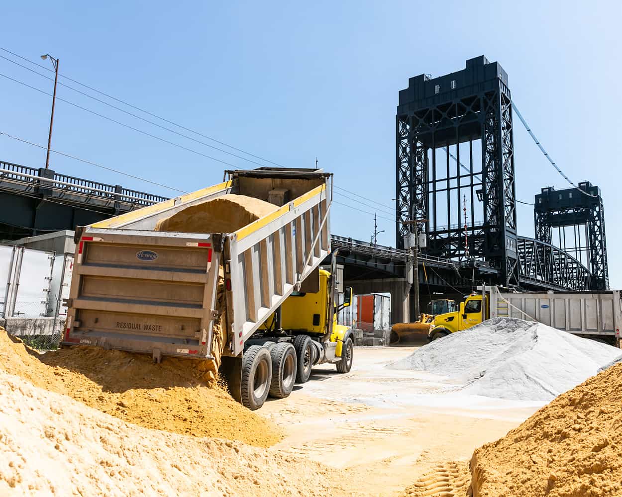 Gotham Aggregates in Newark NJ dump truck for barge loading