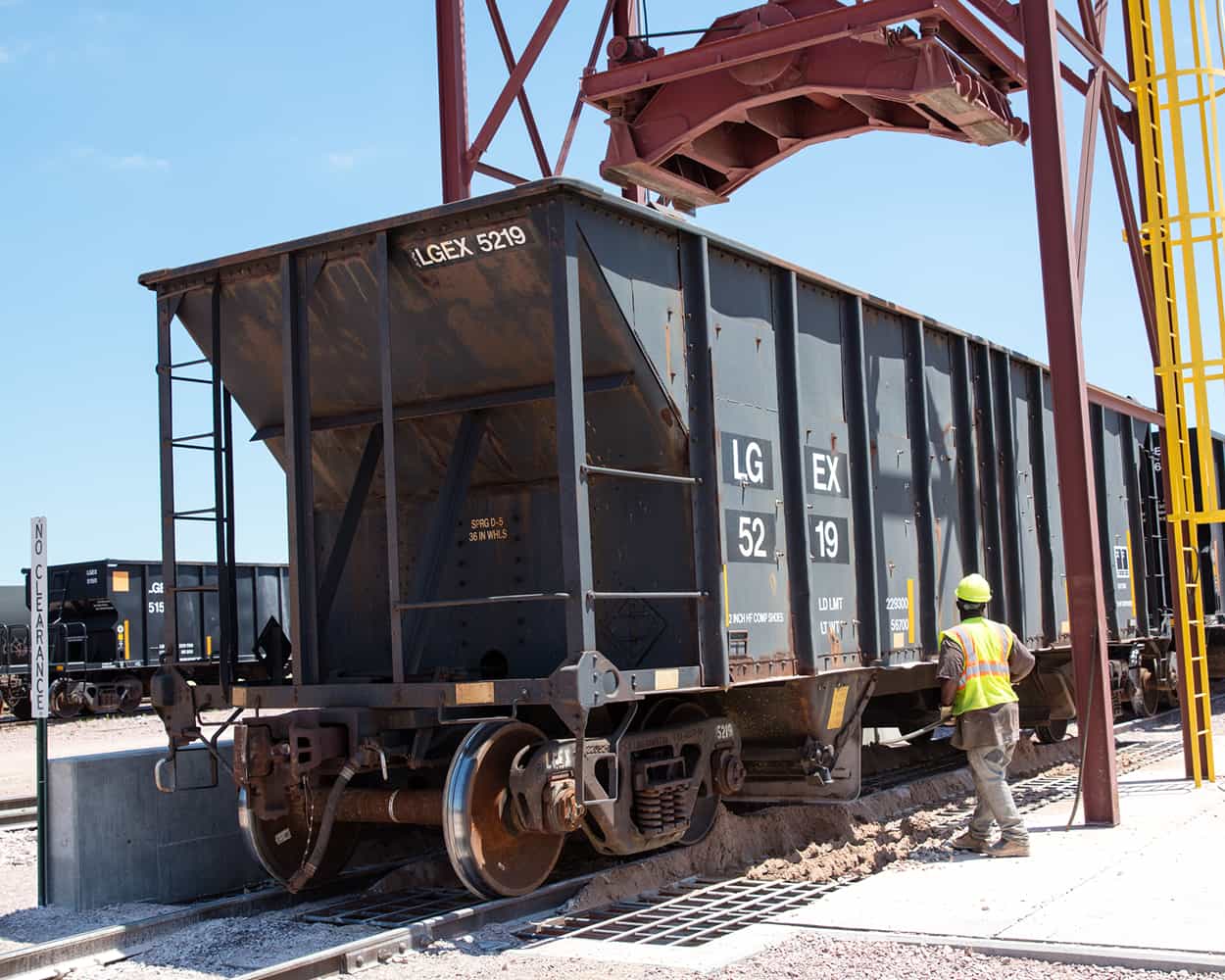 LG EVerest loading a rail car
