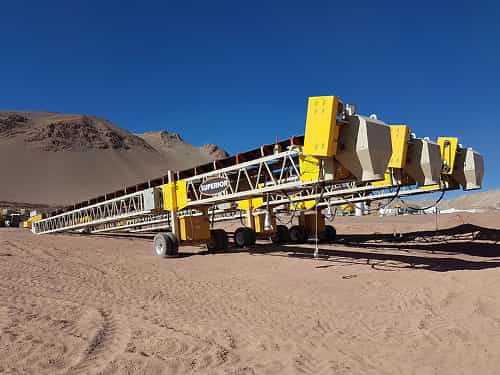 Transfer Conveyors three aligned in a row prepared for heap leach conveying installation