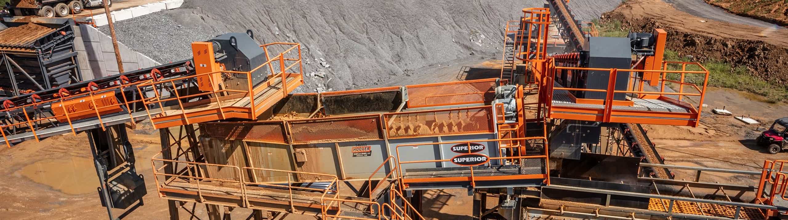 Drone view of Blade Mill in operation, alloy steel wear paddles and shoes working through wet clay, twin screw 36x28